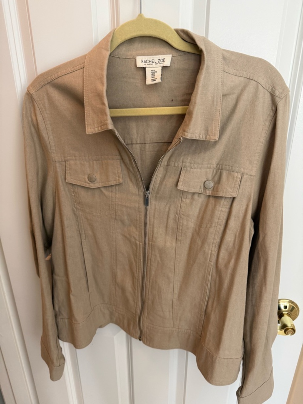 Rachel Zoe Light Tan Zip-Front Jean Jacket